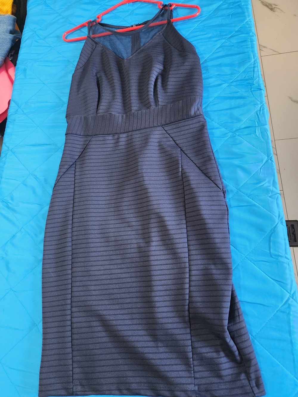 Navy Striped Midi Sheath Dress